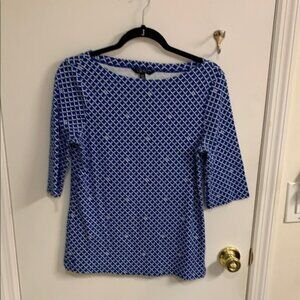 Ralph Lauren Blue Fitted Blouse with Three-Quarter Sleeves
